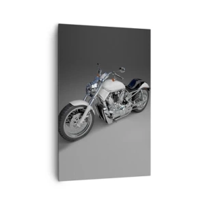 Impression sur toile - Image sur toile - Moto cruiser blanche sur fond gris - 80x120cm - Jusqu'à ce que tu t'agenouilles - Décoration murale moderne pour le salon et la chambre ARTTOR