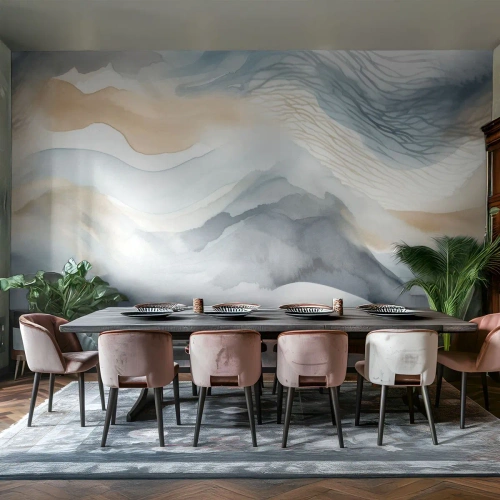 Papier Peint Photo Standard Eco - Abstraction enneigée et brumeuse - Morceau, Aquarelle, Minimalisme - 300x210 cm