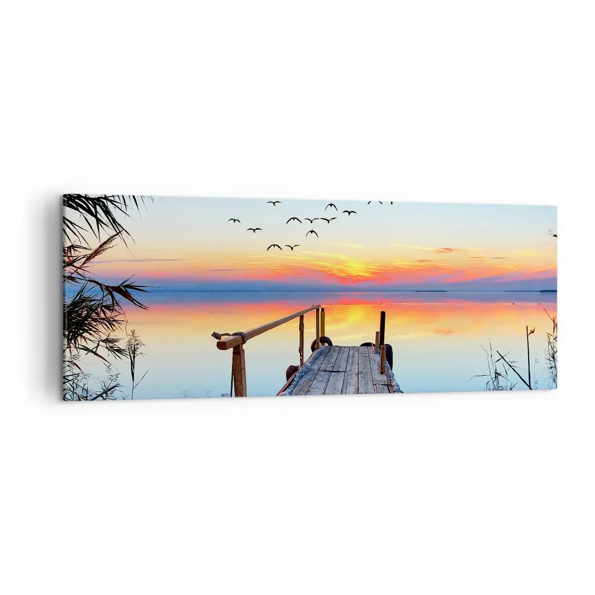 Impression sur toile - Image sur toile - Jetée en bois sur le lac au coucher du soleil - 140x50cm - Il est temps de rentrer... - Décoration murale moderne pour le salon et la chambre ARTTOR