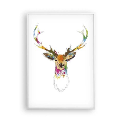 Affiche dans un cadre blanc - Poster - Un cerf doux baigné de couleur - 70x100 cm