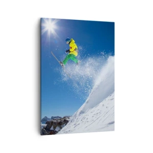 Impression sur toile - Image sur toile - Skieur dans les airs avec des montagnes en arrière-plan - 50x70cm - Danse avec les montagnes - Décoration murale moderne pour le salon et la chambre ARTTOR