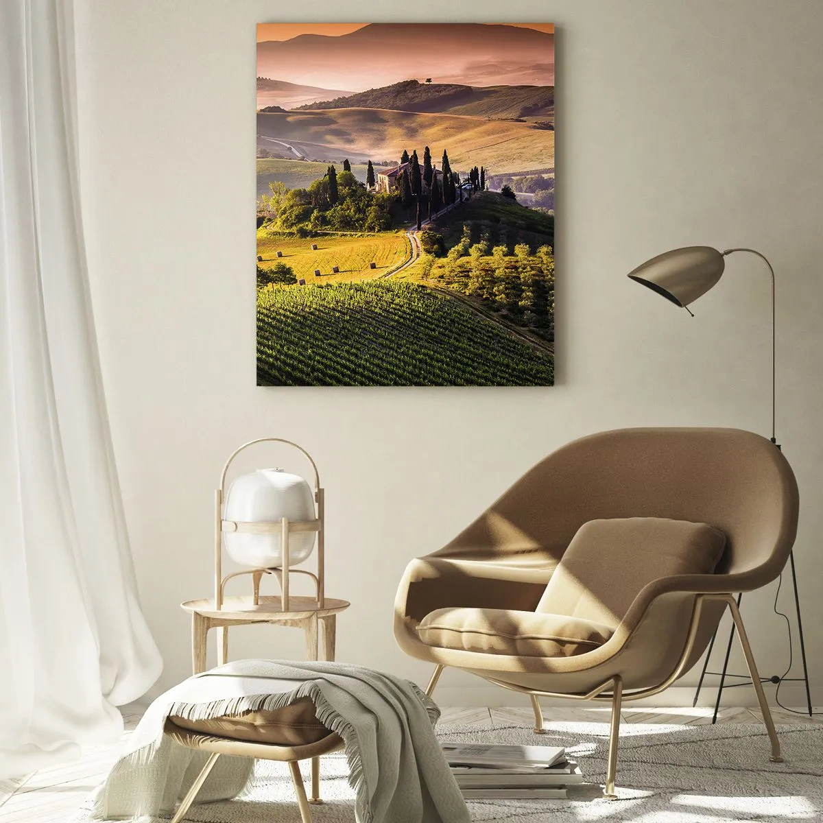 Impression sur verre - Image sur verre - Paysage toscan au lever du soleil - 50x70cm - Arcadie - le paysage toscan - Décoration murale moderne pour le salon et la chambre ARTTOR