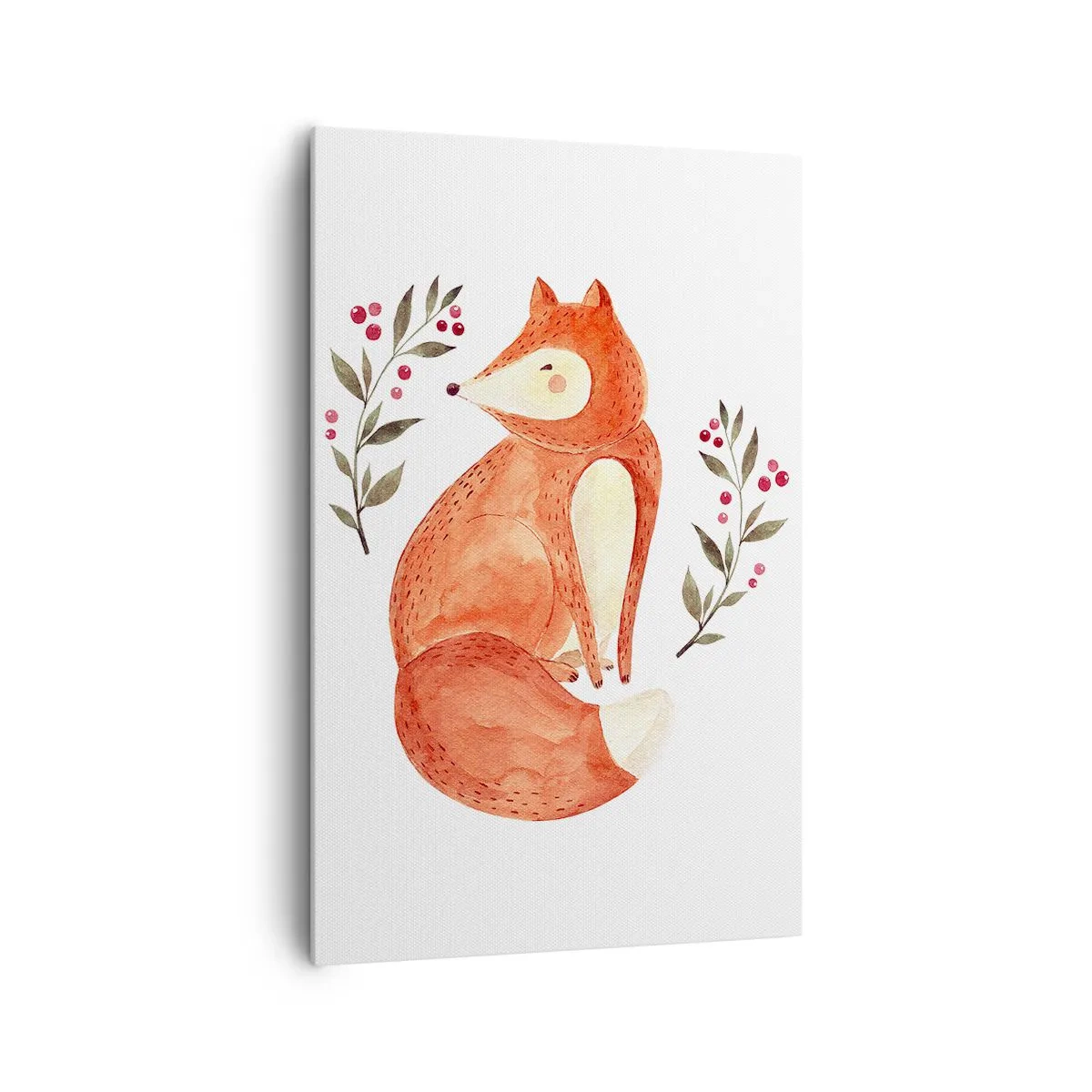 Impression sur toile - Image sur toile - Un renard aquarelle entouré de brindilles avec des baies - 80x120cm - Petit rouquin - Décoration murale moderne pour le salon et la chambre ARTTOR