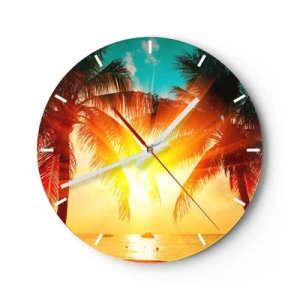 Horloge murale - Pendule murale - Coucher de soleil derrière des palmiers sur une mer tropicale - 30x30cm - Couple exotique - Décoration murale moderne pour le salon, la cuisine et la chambre ARTTOR