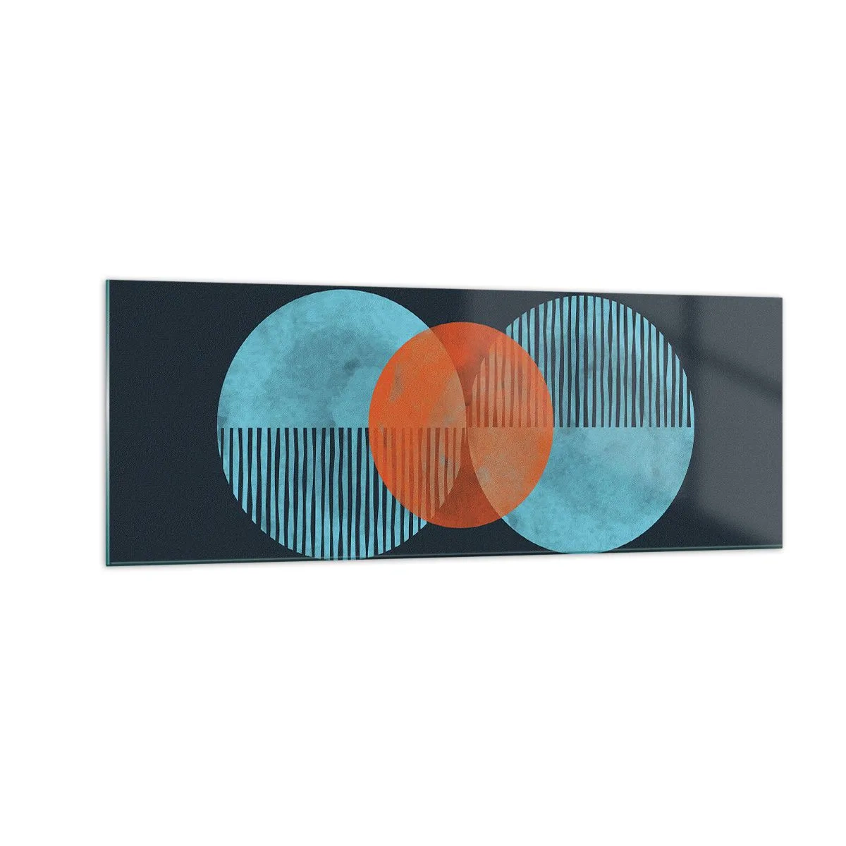 Impression sur verre - Image sur verre - Cercles géométriques dans les tons bleu et orange - 140x50cm - Composition symétrique - Décoration murale moderne pour le salon et la chambre ARTTOR