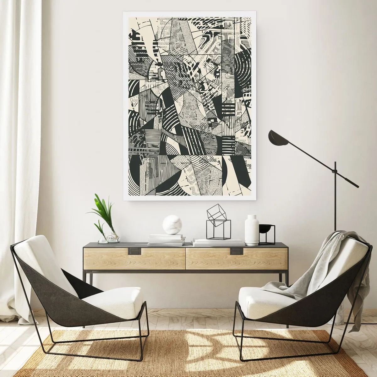 Affiche - Poster - Motifs géométriques abstraits en noir et blanc - 50x70cm - Dynamique du modernisme - Décoration murale moderne pour le salon et la chambre ARTTOR