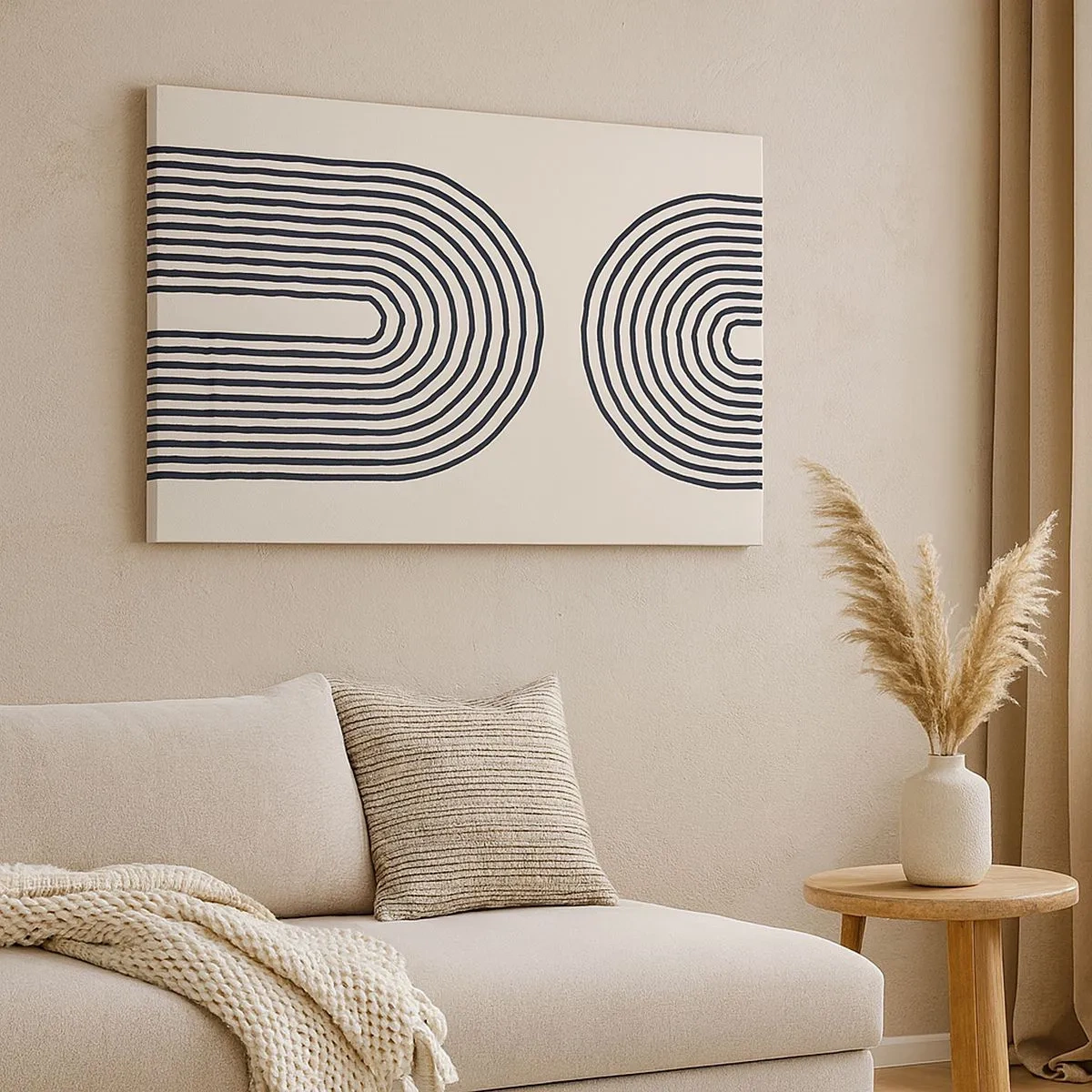 Impression sur toile - Image sur toile - Motif géométrique abstrait avec des lignes symétriques sur un fond clair - 70x50cm - Dans un instant... - Décoration murale moderne pour le salon et la chambre ARTTOR