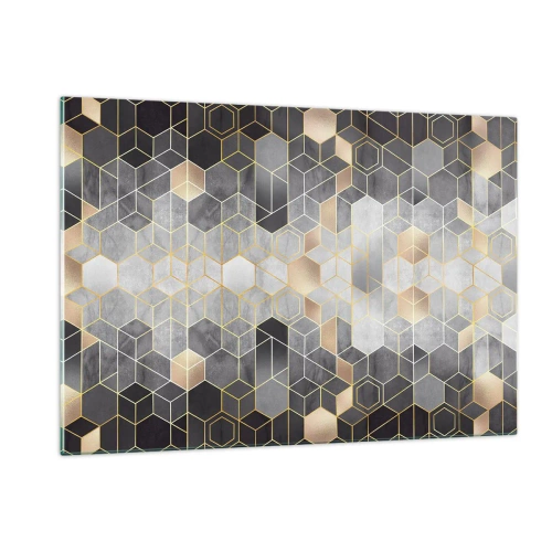 Impression sur verre - Image sur verre - Motif géométrique d'hexagones en lignes dorées - 120x80cm - Composition de diamants - Décoration murale moderne pour le salon et la chambre ARTTOR