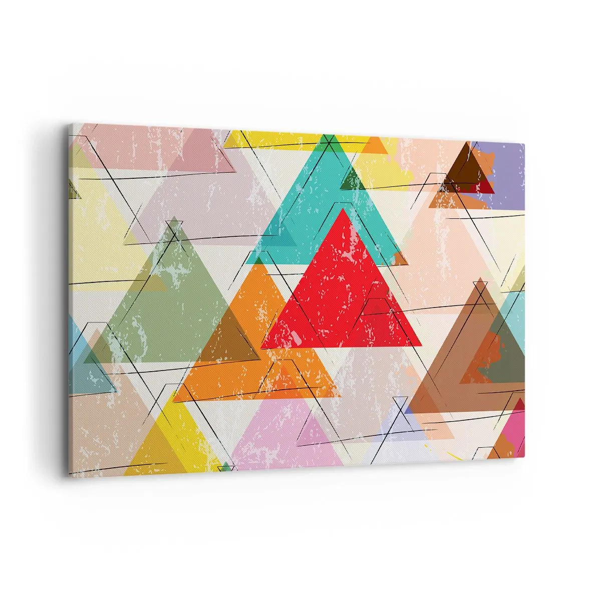 Impression sur toile - Image sur toile - Abstraction colorée avec des triangles géométriques - 100x70cm - Trois par trois - Décoration murale moderne pour le salon et la chambre ARTTOR
