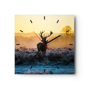 Horloge murale - Pendule murale - Un cerf dans une clairière gelée au lever du soleil - 30x30cm - Couronné pour sa succession - Décoration murale moderne pour le salon et la chambre ARTTOR
