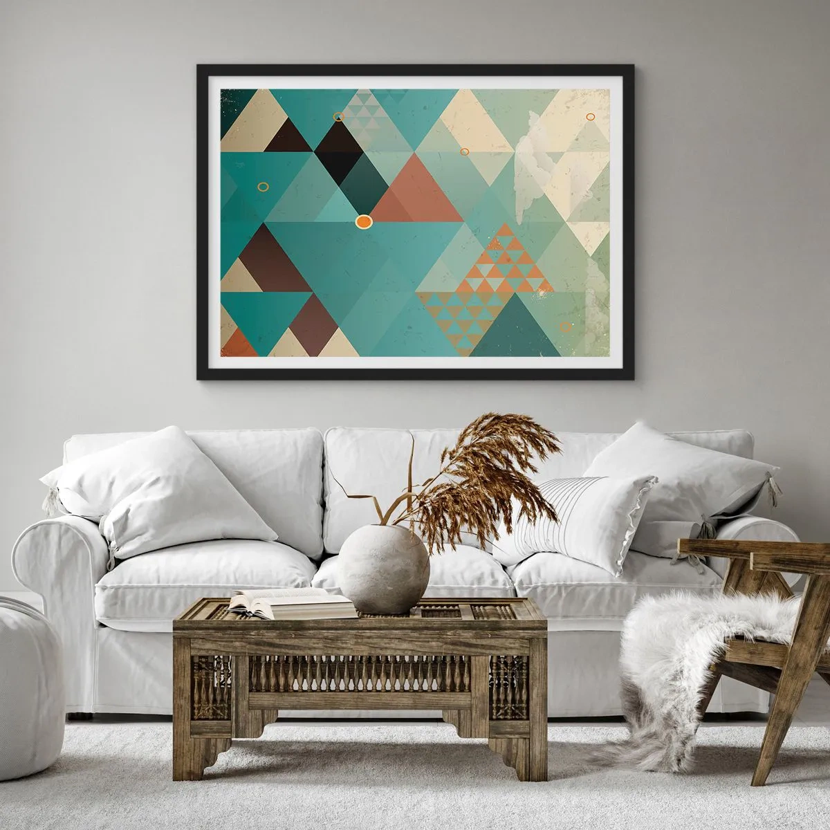 Affiche dans un cadre noir - Poster - Motifs géométriques dans les tons turquoise et marron - 70x50cm - Unité de la multiplicité, multiplicité de l'unité - Décoration murale moderne pour le salon et la chambre ARTTOR
