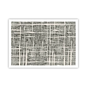 Affiche - Poster - Un motif géométrique ressemblant à une grille sur un fond clair - 100x70cm - Composition tissée - Décoration murale moderne pour le salon et la chambre ARTTOR