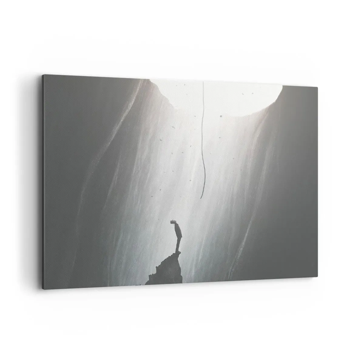 Impression sur toile - Image sur toile - Silhouette d'un homme sur le sol d'une grotte avec vue sur la lumière - 100x70cm - Il y a toujours une issue - Décoration murale moderne pour le salon et la chambre ARTTOR