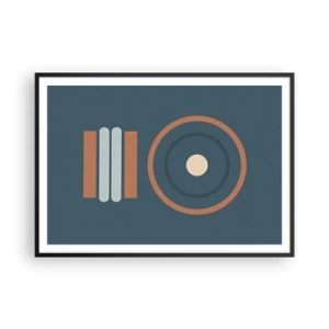 Affiche dans un cadre noir - Poster - Une composition géométrique avec des cercles et des rectangles aux couleurs sobres. - 100x70cm - Essence des choses - Décoration murale moderne pour le salon et la chambre ARTTOR