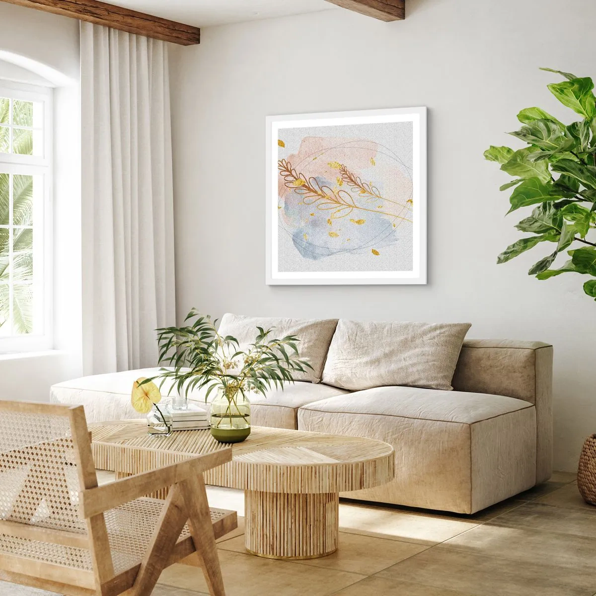 Affiche dans un cadre blanc - Poster - Explosion d'or - 60x60 cm