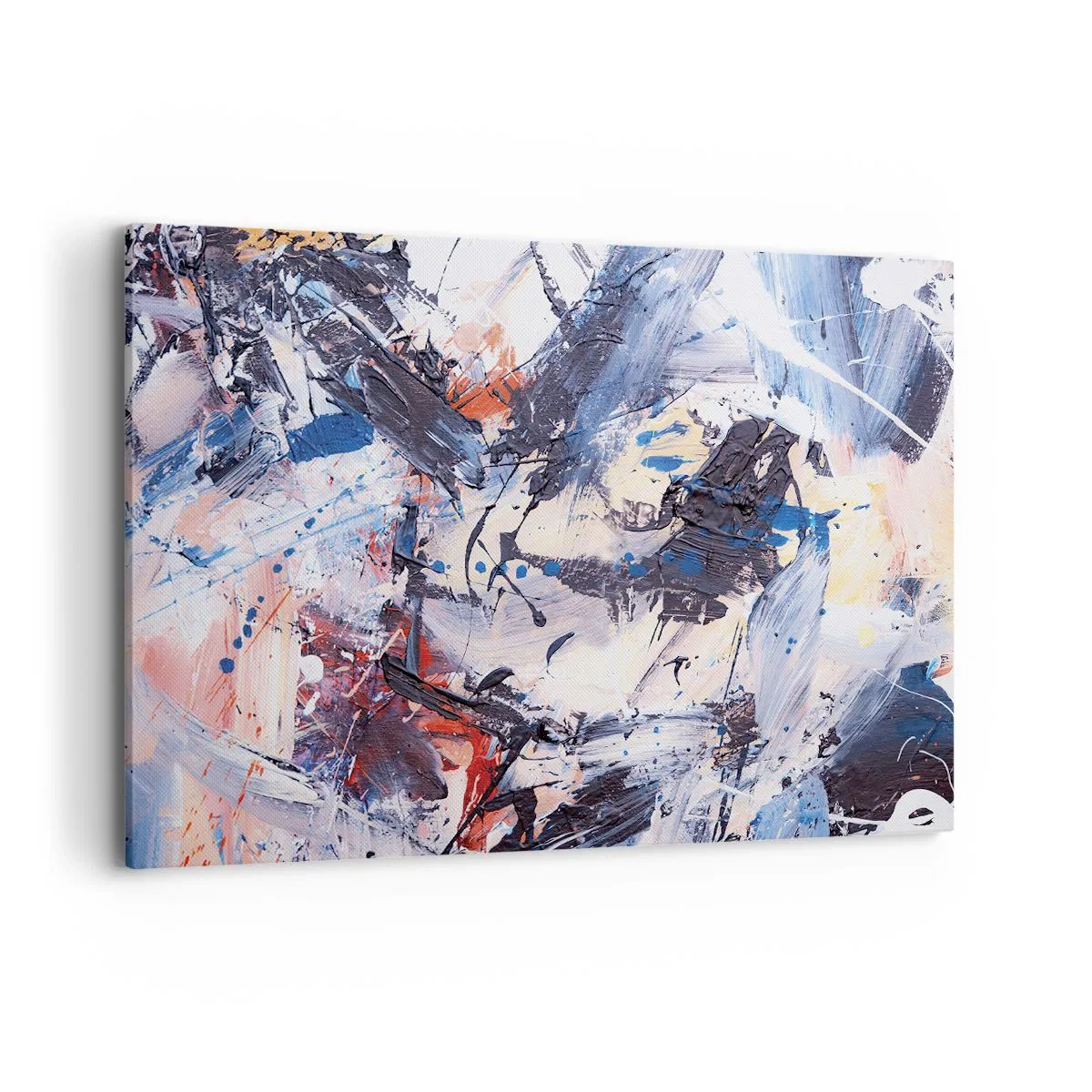 Impression sur toile - Image sur toile - Abstraction avec des coups de pinceau dynamiques en bleu et rouge. - 120x80cm - La danse folle de l'abstrait - Décoration murale moderne pour le salon et la chambre ARTTOR