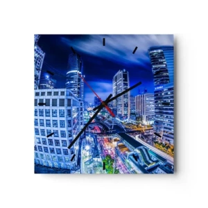 Horloge murale - Pendule murale - Panorama nocturne de la ville avec gratte-ciels et lampadaires - 30x30cm - Rythmes de la ville nocturne - Décoration murale moderne pour le salon et la chambre ARTTOR