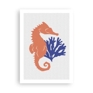 Affiche - Poster - Graphique minimaliste d'hippocampe et de corail - 50x70cm - Dans une prairie sous-marine - Décoration murale moderne pour le salon et la chambre ARTTOR