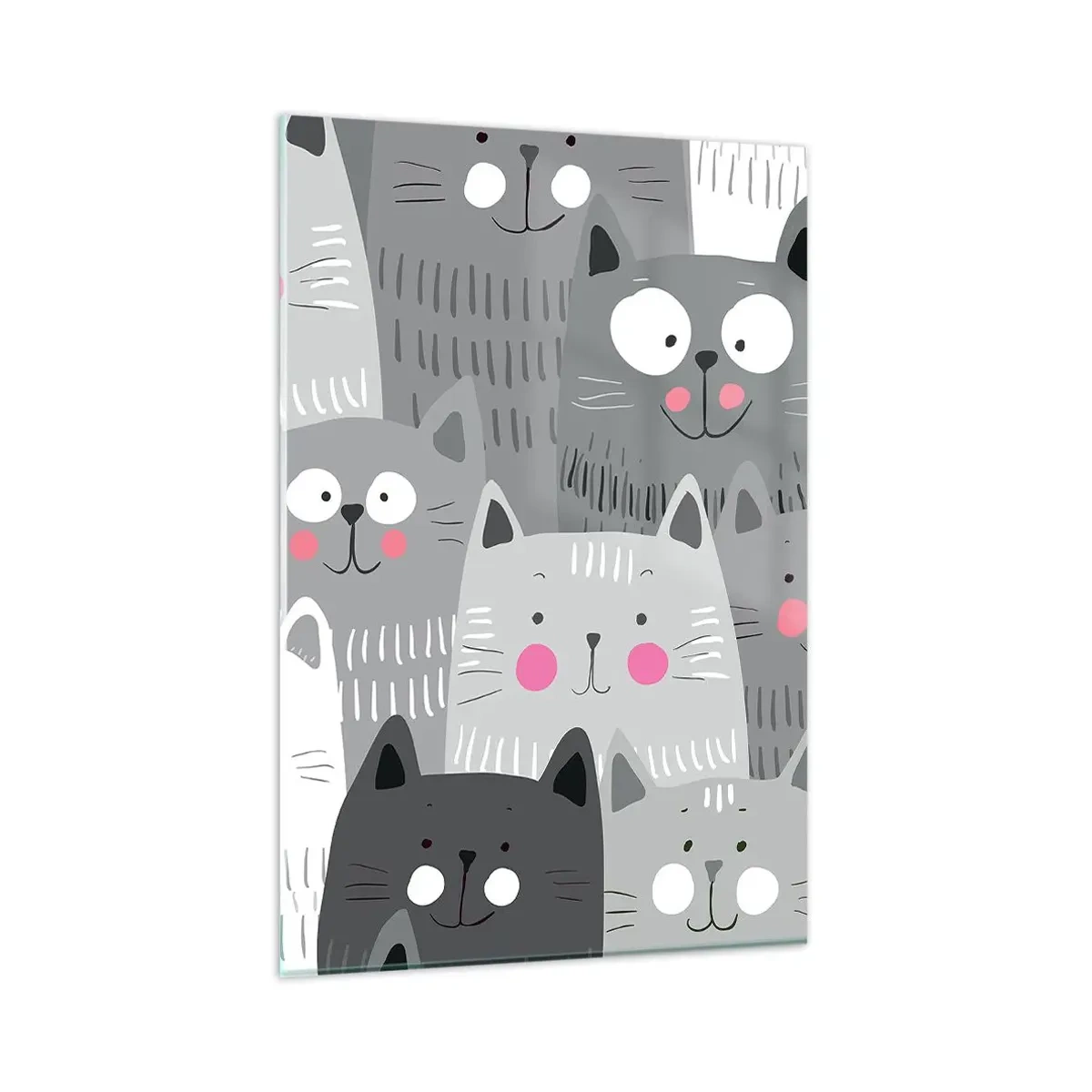 Impression sur verre - Image sur verre - Un motif amusant avec des chats dans des tons de gris - 80x120cm - Le monde des chats - Décoration murale moderne pour le salon et la chambre ARTTOR