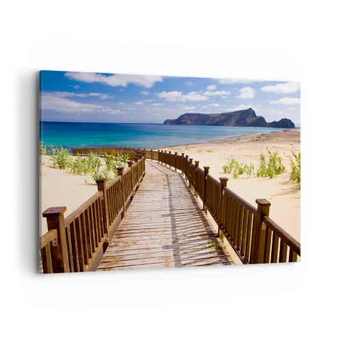Impression sur toile - Image sur toile - Chemin en bois menant à la plage avec vue sur l'océan - 120x80cm - Emmène-moi dans les îles du bonheur - Décoration murale moderne pour le salon et la chambre ARTTOR