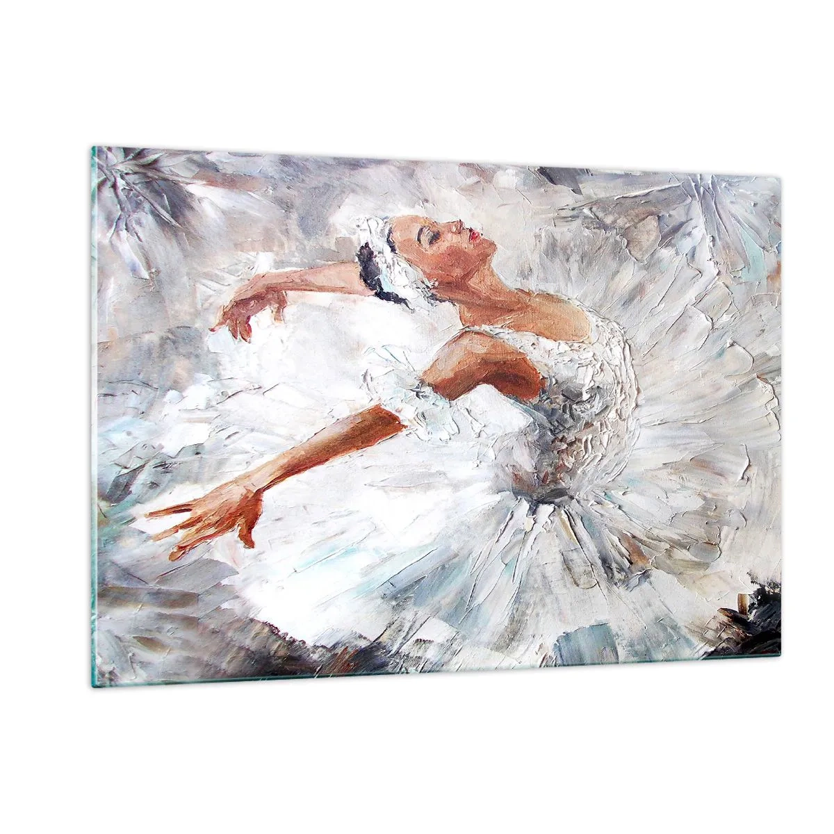 Impression sur verre - Image sur verre - Une ballerine en tenue blanche dans une pose dynamique - 120x80cm - Délicat et léger comme du tulle - Décoration murale moderne pour le salon et la chambre ARTTOR