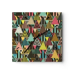Horloge murale - Pendule murale - Motif géométrique coloré avec des triangles et des lignes - 30x30cm - En rythme de trois - Décoration murale moderne pour le salon et la chambre ARTTOR