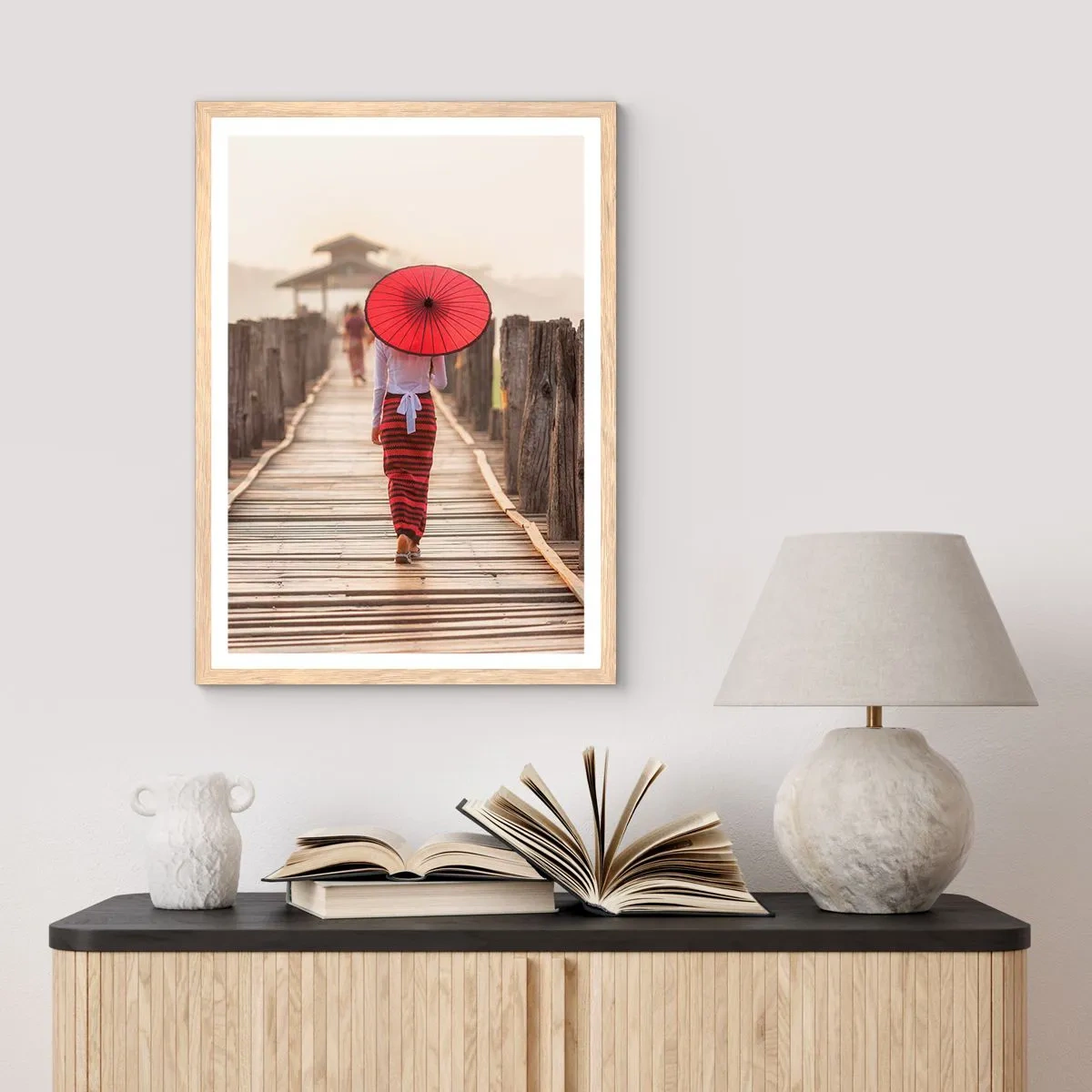 Affiche dans un chêne clair - Poster - Sur le vieux pont - 30x40 cm