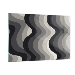 Impression sur verre - Image sur verre - Les vagues dans les tons de gris créent un motif rythmique et géométrique - 120x80cm - Vague après vague - Décoration murale moderne pour le salon et la chambre ARTTOR