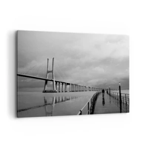 Impression sur toile - Image sur toile - Un pont suspendu au-dessus de l'eau en noir et blanc - 120x80cm - A tous ceux qui lui sont important - Décoration murale moderne pour le salon et la chambre ARTTOR