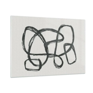 Impression sur verre - Image sur verre - Des boucles et des lignes noires forment une composition abstraite sur fond blanc. - 100x70cm - Abstraction en boucle - Décoration murale moderne pour le salon et la chambre ARTTOR