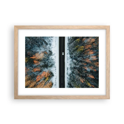 Affiche dans un chêne clair - Poster - Couper à travers la forêt d'hiver - 40x30 cm