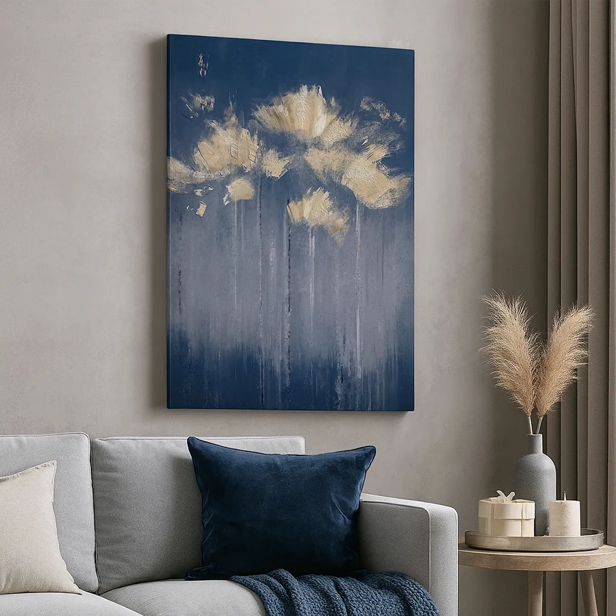 Impression sur toile - Image sur toile - Fleurs délicates sur fond bleu - 50x70cm - Comme des pétales au vent - Décoration murale moderne pour le salon et la chambre ARTTOR