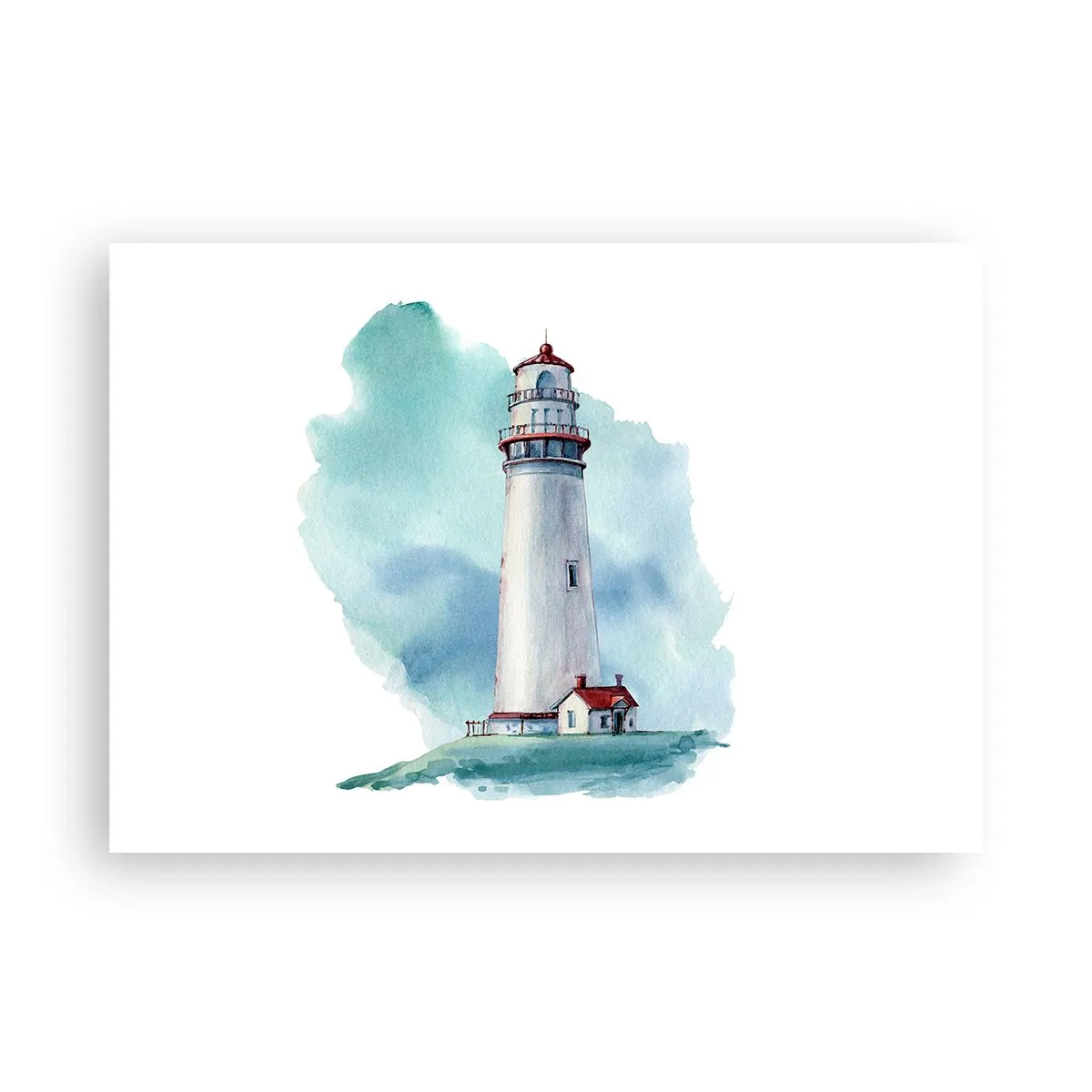 Affiche - Poster - Un phare sur un fond bleu aquarelle - 100x70cm - La douce sœur du bleu - Décoration murale moderne pour le salon et la chambre ARTTOR