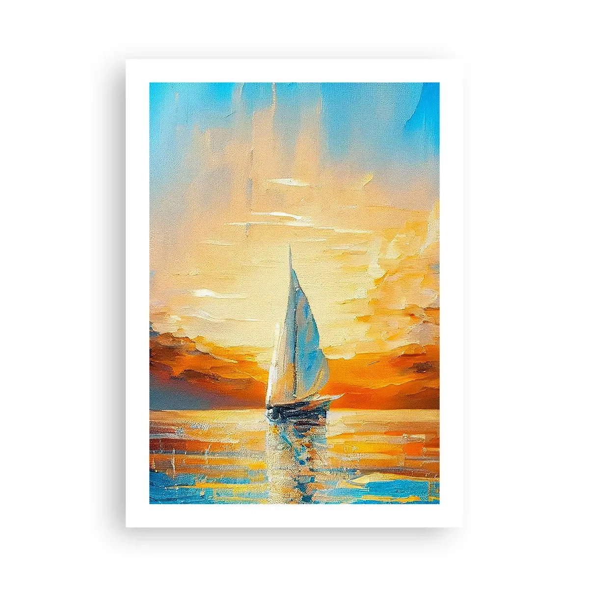Affiche - Poster - Un voilier sur fond de coucher de soleil doré - 50x70cm - Expédition en or - Décoration murale moderne pour le salon et la chambre ARTTOR