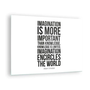 Impression sur verre - Image sur verre - Une citation sur l'imagination dans la typographie minimaliste - 70x50cm - Einstein sur le pouvoir de l'imagination - Décoration murale moderne pour le salon et la chambre ARTTOR