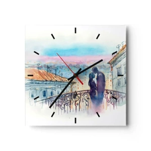 Horloge murale - Pendule murale - Couple romantique sur un balcon avec vue sur la ville - 30x30cm - Amoureux de Paris - Décoration murale moderne pour le salon et la chambre ARTTOR