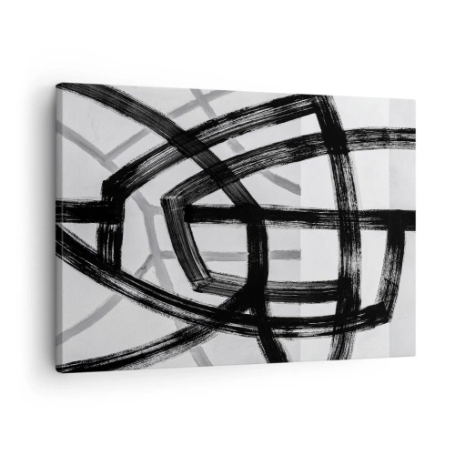 Impression sur toile - Image sur toile - Lignes abstraites noires et blanches se croisant sur un fond clair - 70x50cm - Profondeur du bâtiment - Décoration murale moderne pour le salon et la chambre ARTTOR