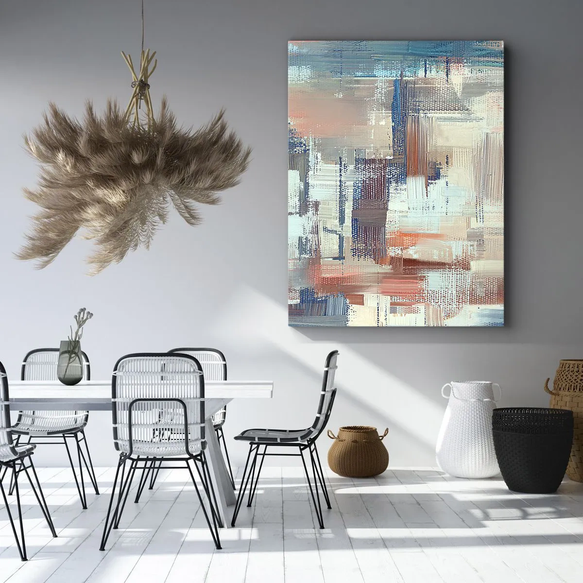 Impression sur toile - Image sur toile - Composition abstraite dans les tons de bleu et de beige - 50x70cm - Atteindre la lumière - Décoration murale moderne pour le salon et la chambre ARTTOR