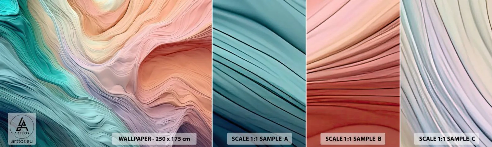 Échantillon de Papier Peint Autocollant Deluxe Sticker - Vague arc-en-ciel - Pastels, Abstraction, Texture - 100x30 cm