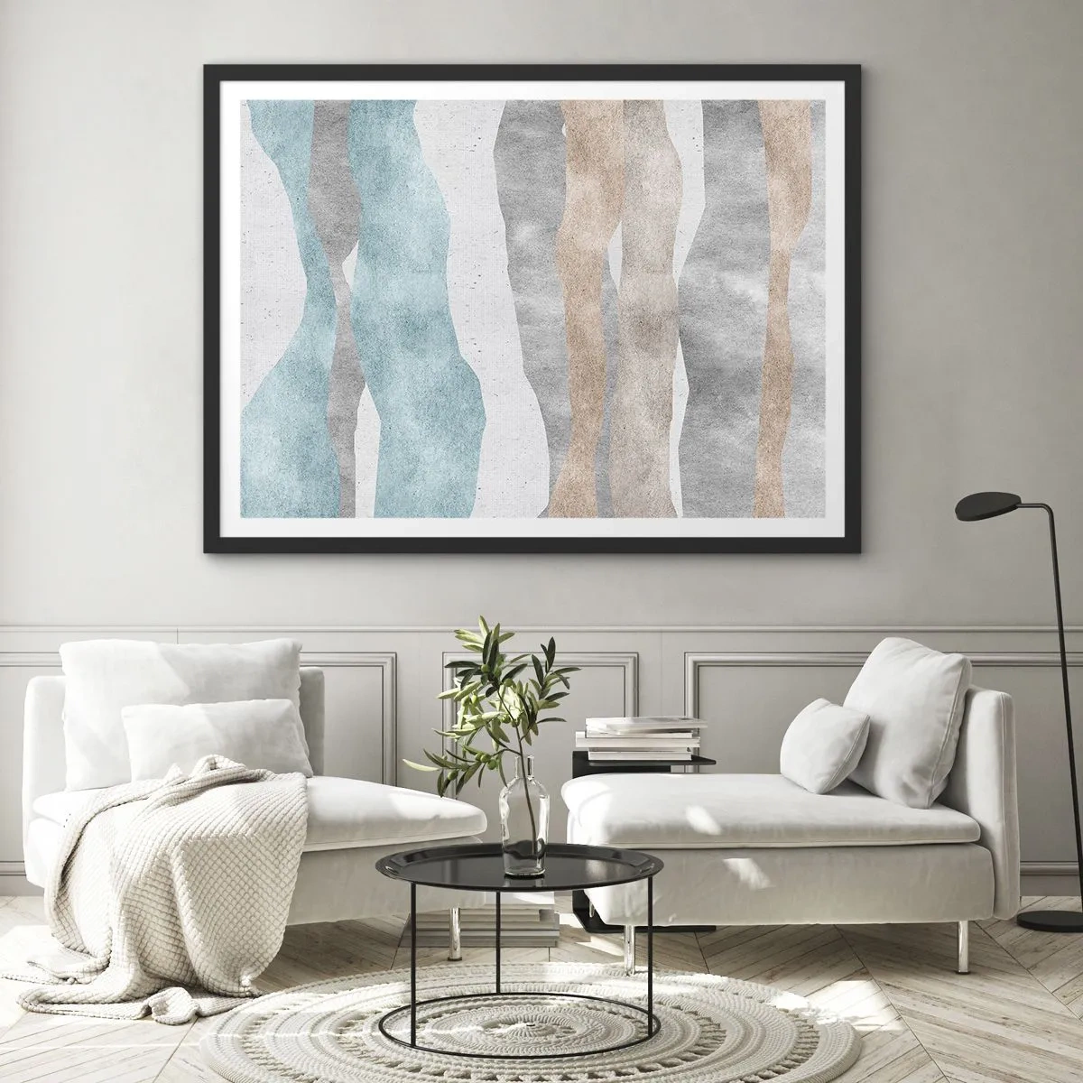 Affiche dans un cadre noir - Poster - Rayures abstraites aux tons pastel - 70x50cm - Une étude de proximité - Décoration murale moderne pour le salon et la chambre ARTTOR