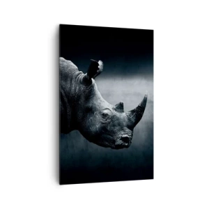 Impression sur toile - Image sur toile - Portrait noir et blanc d'un rhinocéros sur fond sombre - 80x120cm - Le profil droit - Décoration murale moderne pour le salon et la chambre ARTTOR