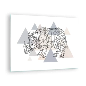 Impression sur verre - Image sur verre - Dessin géométrique d'un rhinocéros sur fond clair - 70x50cm - Structure de force - Décoration murale moderne pour le salon et la chambre ARTTOR