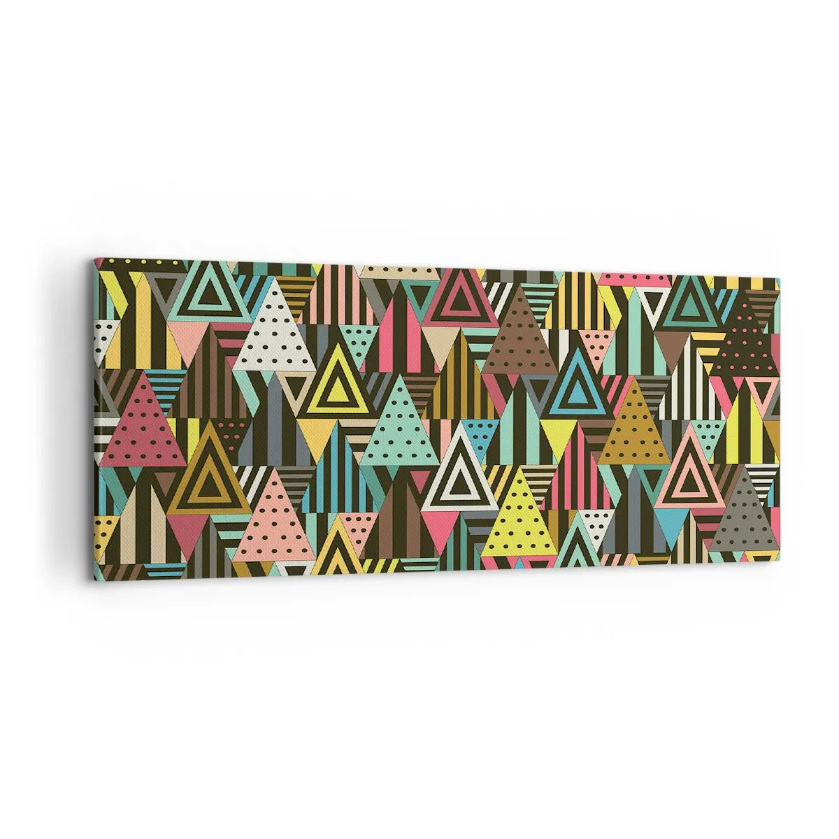 Impression sur toile - Image sur toile - Motif géométrique coloré avec des triangles et des lignes - 120x50cm - En rythme de trois - Décoration murale moderne pour le salon et la chambre ARTTOR
