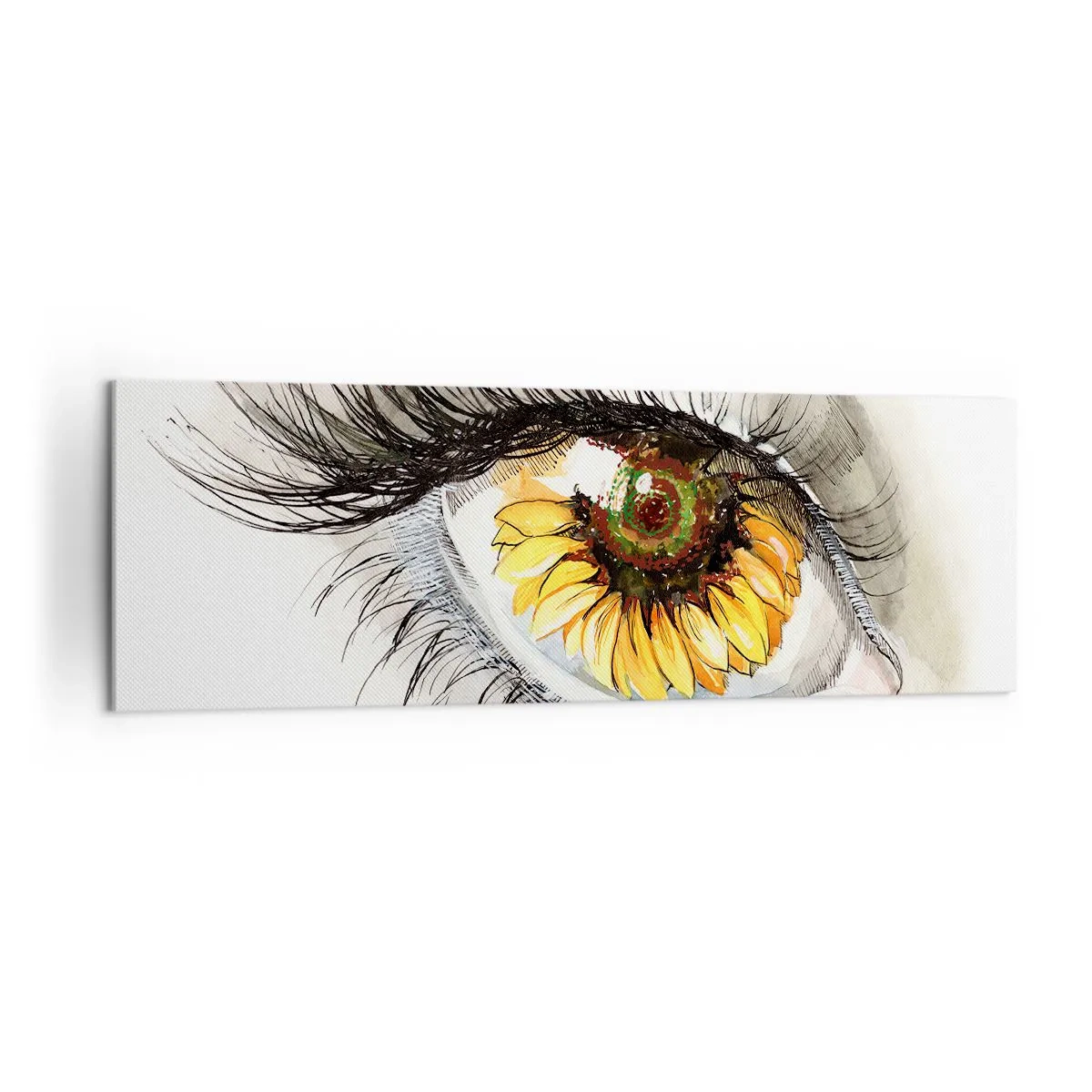 Impression sur toile - Image sur toile - Œil artistique avec un iris en forme de tournesol - 160x50cm - Un look aussi chaud que l'été - Décoration murale moderne pour le salon et la chambre ARTTOR