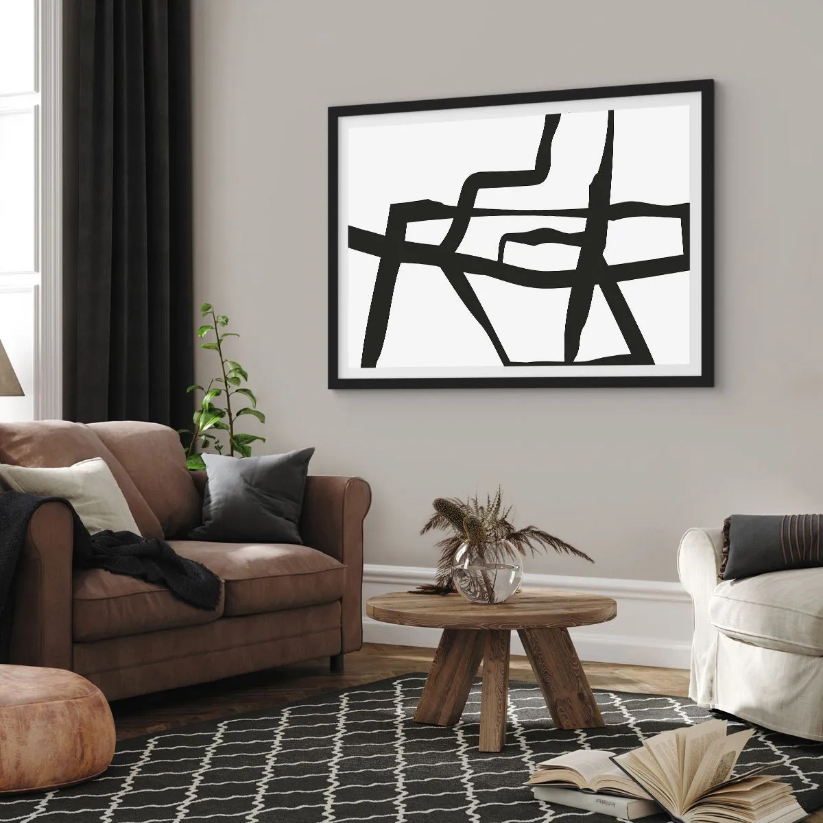 Affiche dans un cadre noir - Poster - Conception noir et blanc - 50x40 cm