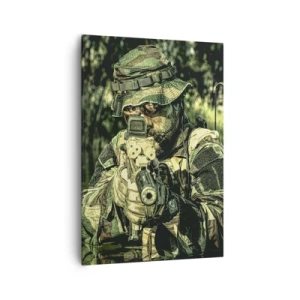Impression sur toile - Image sur toile - Un soldat en tenue de camouflage vise à travers l'eau. - 70x100cm - Le meilleur des meilleurs - Décoration murale moderne pour le salon et la chambre ARTTOR