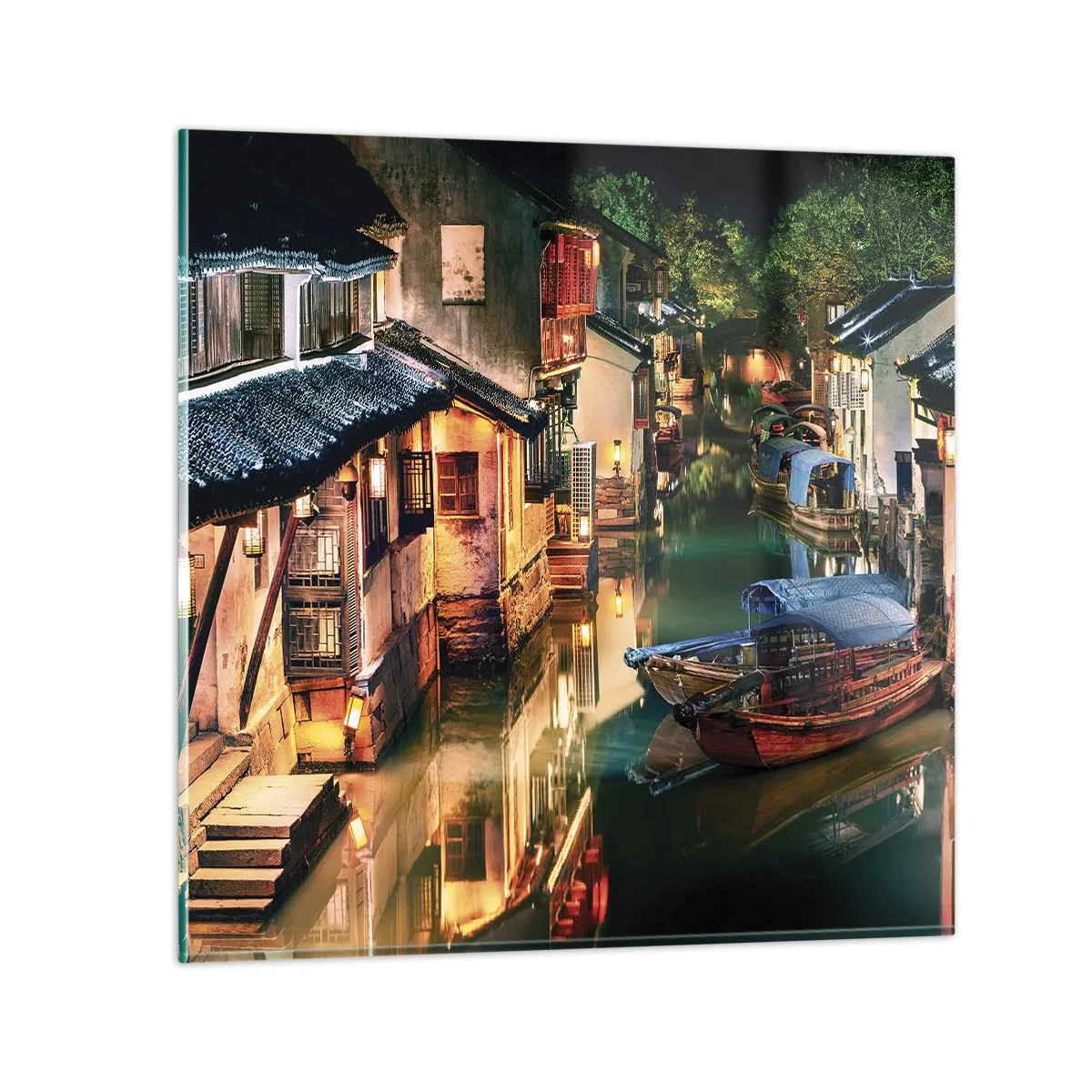 Impression sur verre - Image sur verre - Soirée dans une rue chinoise - 30x30 cm