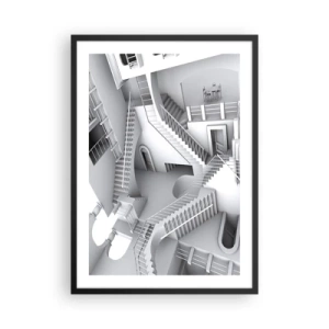 Affiche dans un cadre noir - Poster - Escaliers illusoires dans un espace surréaliste - 50x70cm - Paradoxes spatiaux - Décoration murale moderne pour le salon et la chambre ARTTOR