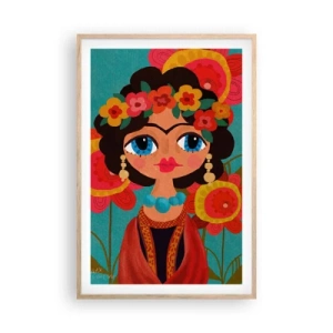 Affiche dans un chêne clair - Poster - Mademoiselle coquelicot - 61x91 cm