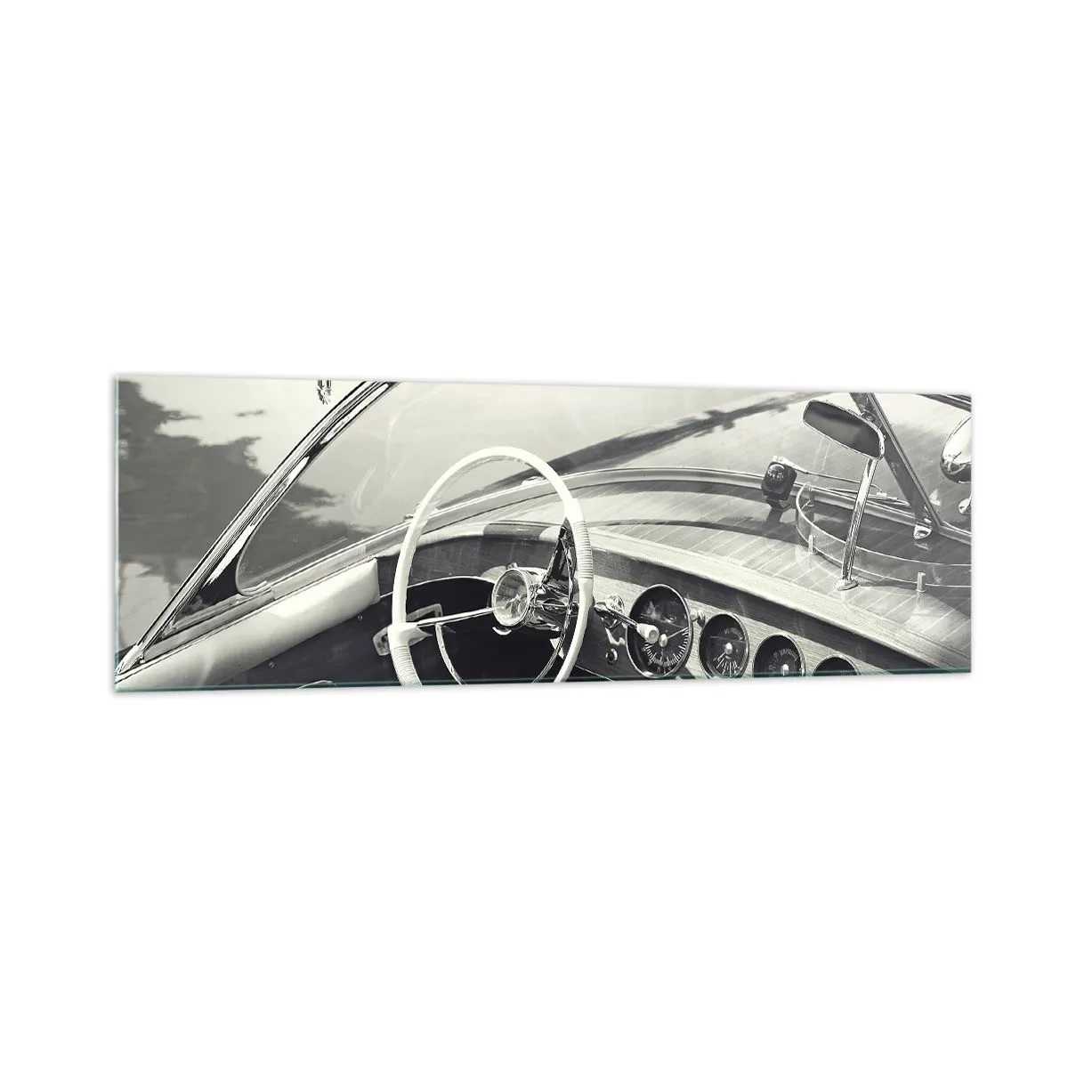 Impression sur verre - Image sur verre - Intérieur de voiture classique de style monochrome - 160x50cm - Temps pour riche - Décoration murale moderne pour le salon et la chambre ARTTOR